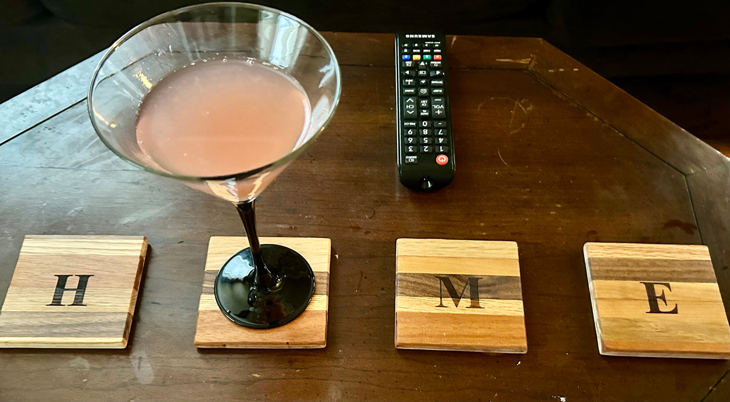 High Quality- Handcrafted- Laser Engraved “Home” wood Coasters Light or Dark Brown